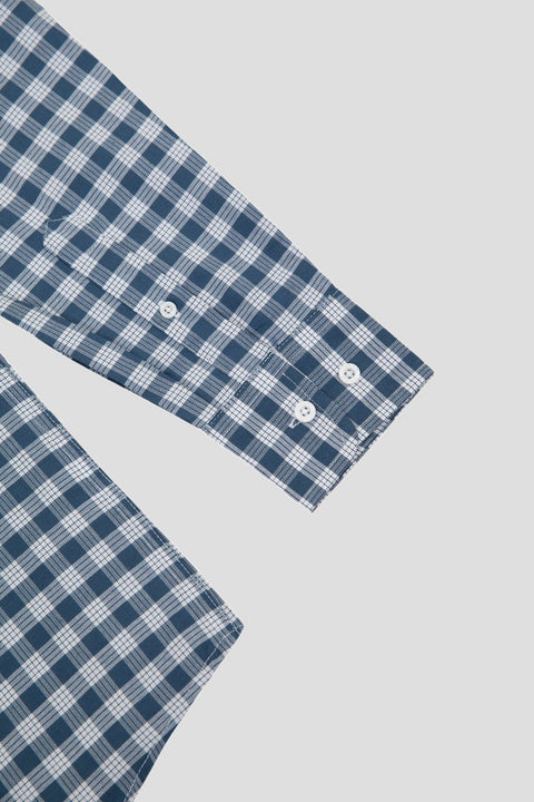 Men's Pure Cotton Classic Fit Oxford Check Shirt, Navy White - Toplook London