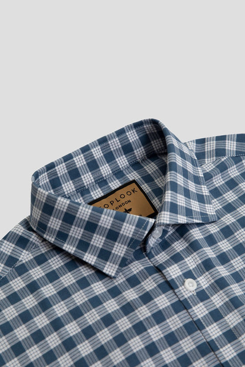 Men's Pure Cotton Classic Fit Oxford Check Shirt, Navy White - Toplook London