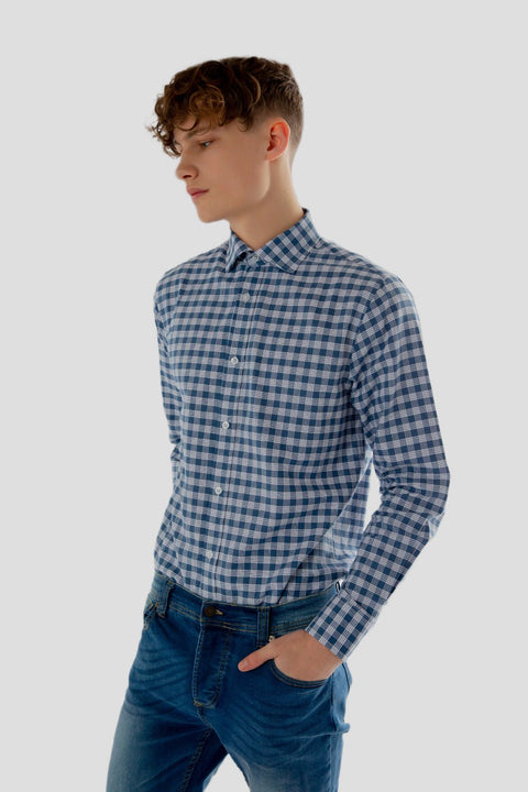 Men's Pure Cotton Classic Fit Oxford Check Shirt, Navy White - Toplook London