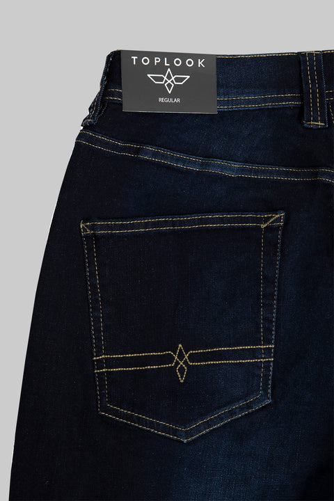 Men's Regular Fit Flex Waist Straight Leg Jean, Dark Blue - Toplook London