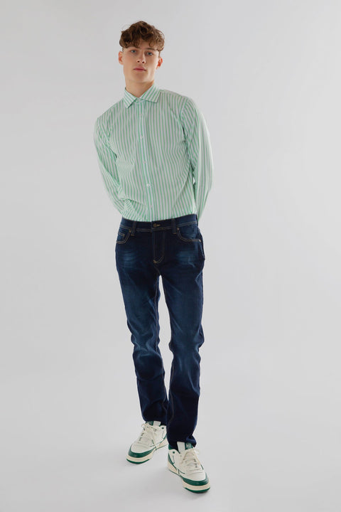 Men's Regular Fit Flex Waist Straight Leg Jean, Dark Blue - Toplook London
