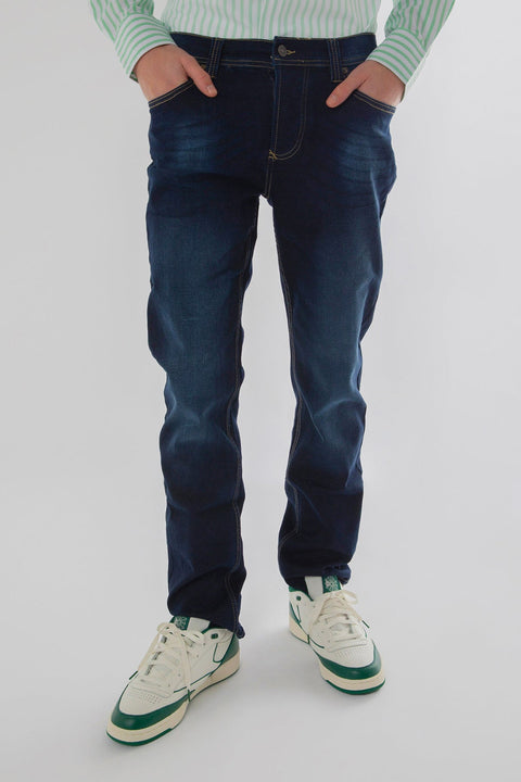Men's Regular Fit Flex Waist Straight Leg Jean, Dark Blue - Toplook London