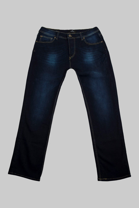 Men's Regular Fit Flex Waist Straight Leg Jean, Dark Blue - Toplook London
