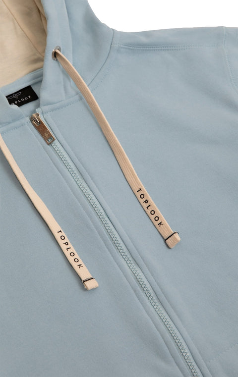 RARE EMBROIDERED LOGO FULL ZIP SWEATSHIRT IN LIGHT BLUE - Toplook London