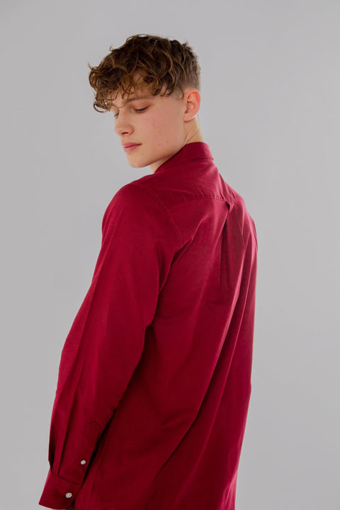 Regular Fit Oxford Cotton Long Sleeve Formal Smart Business Mens Shirt Burgundy Colour - Toplook London