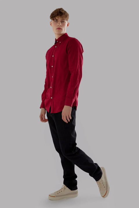 Regular Fit Oxford Cotton Long Sleeve Formal Smart Business Mens Shirt Burgundy Colour - Toplook London