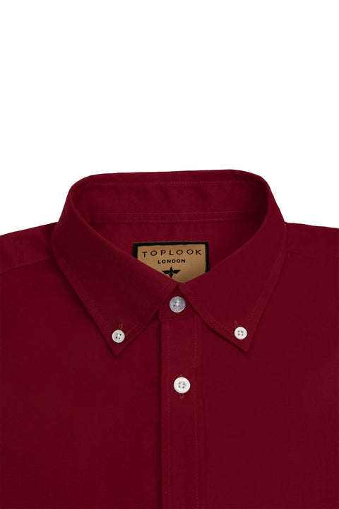 Regular Fit Oxford Cotton Long Sleeve Formal Smart Business Mens Shirt Burgundy Colour - Toplook London