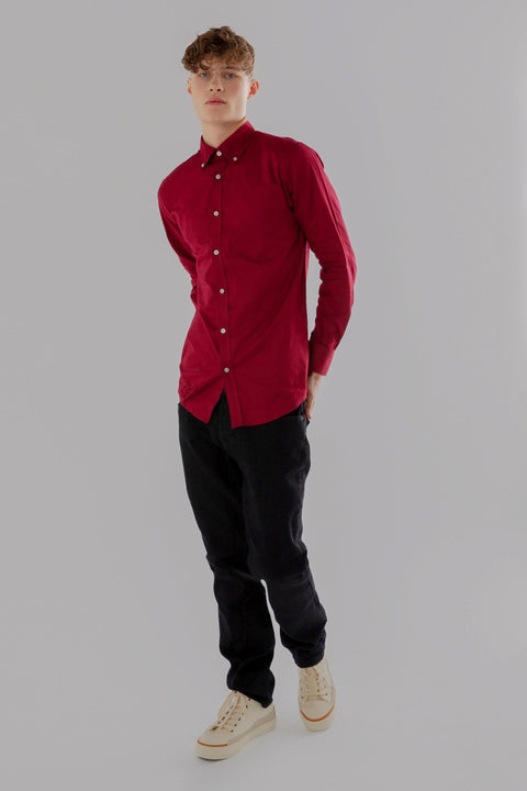 Regular Fit Oxford Cotton Long Sleeve Formal Smart Business Mens Shirt Burgundy Colour - Toplook London
