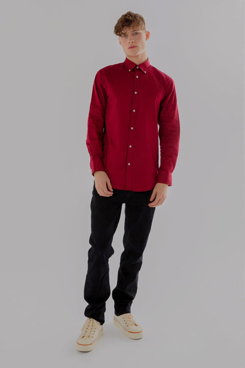 Regular Fit Oxford Cotton Long Sleeve Formal Smart Business Mens Shirt Burgundy Colour - Toplook London