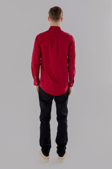 Regular Fit Oxford Cotton Long Sleeve Formal Smart Business Mens Shirt Burgundy Colour - Toplook London