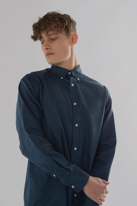 Regular Fit Oxford Cotton Long Sleeve Formal Smart Business Mens Shirt Denim Blue Colour - Toplook London