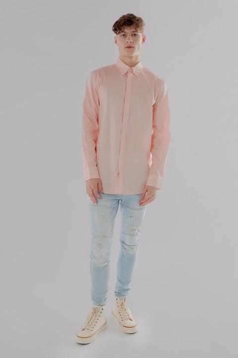 Regular Fit Oxford Cotton Long Sleeve Formal Smart Business Mens Shirt Pink Colour - Toplook London