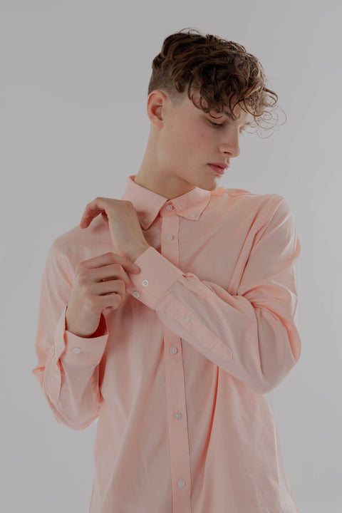 Regular Fit Oxford Cotton Long Sleeve Formal Smart Business Mens Shirt Pink Colour - Toplook London