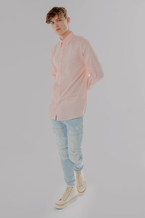 Regular Fit Oxford Cotton Long Sleeve Formal Smart Business Mens Shirt Pink Colour - Toplook London