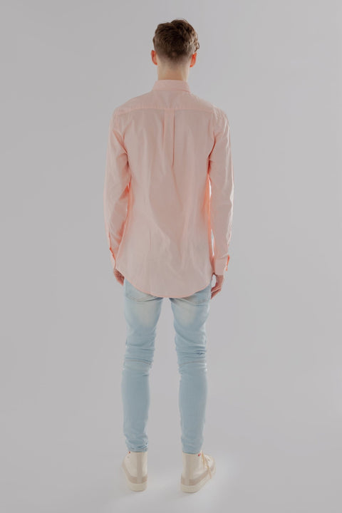 Regular Fit Oxford Cotton Long Sleeve Formal Smart Business Mens Shirt Pink Colour - Toplook London