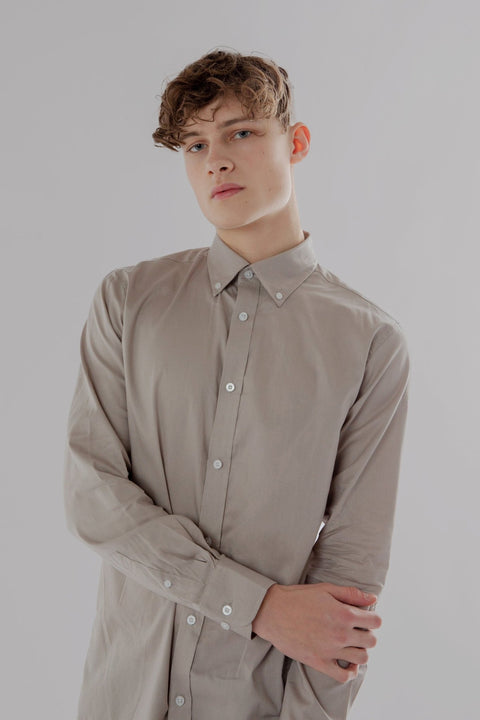Regular Fit Oxford Cotton Long Sleeve Formal Smart Business Mens Shirt Sand Colour - Toplook London