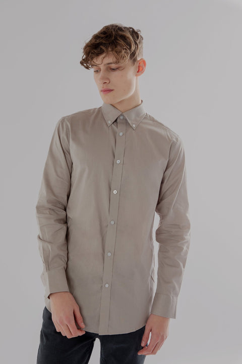 Regular Fit Oxford Cotton Long Sleeve Formal Smart Business Mens Shirt Sand Colour - Toplook London