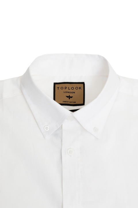 Regular Fit Oxford Cotton Long Sleeve Formal Smart Business Mens Shirt White Colour - Toplook London