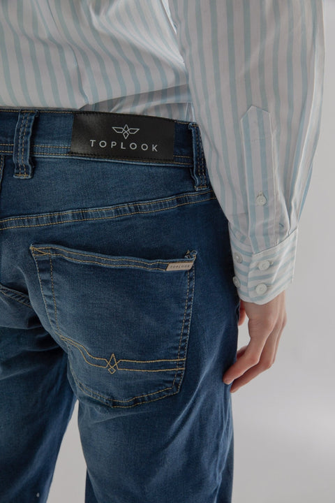 Seahawk Coloured Straight Jeans in mid blue - Toplook London