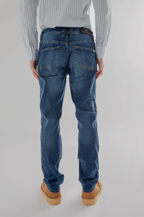 Seahawk Coloured Straight Jeans in mid blue - Toplook London