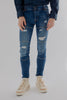 Smart 3D Ripped Slim Fit Jeans in Mid Blue - Toplook London