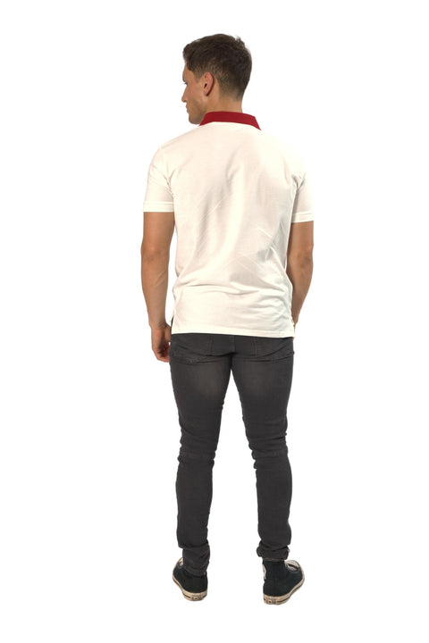 TOPLOOK Contrast Collar Embroidered Logo Short Sleeve Polo Shirt In White/Red - Toplook London