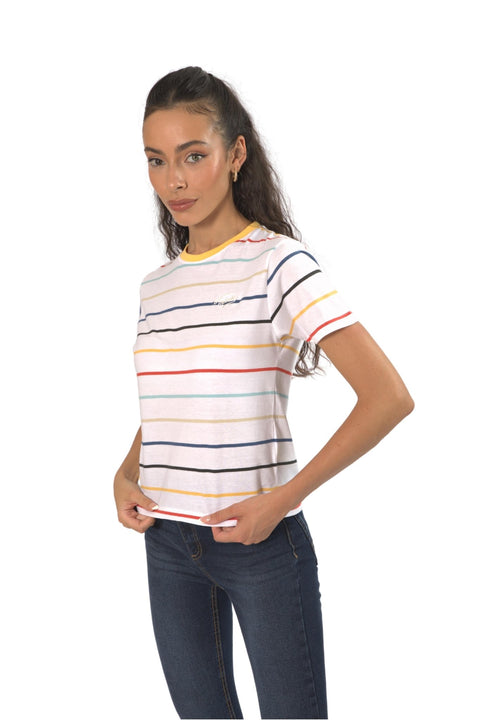 TOPLOOK Crew Neck Stripe Top T-Shirt For Women, SunsetStripe - Toplook London