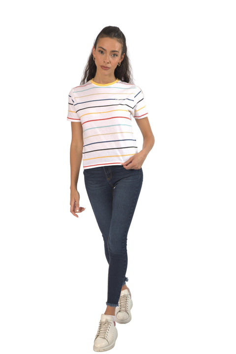 TOPLOOK Crew Neck Stripe Top T-Shirt For Women, SunsetStripe - Toplook London