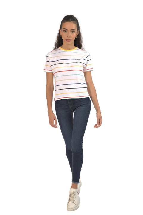 TOPLOOK Crew Neck Stripe Top T-Shirt For Women, SunsetStripe - Toplook London