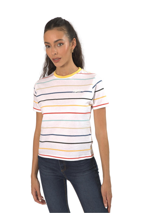 TOPLOOK Crew Neck Stripe Top T-Shirt For Women, SunsetStripe - Toplook London