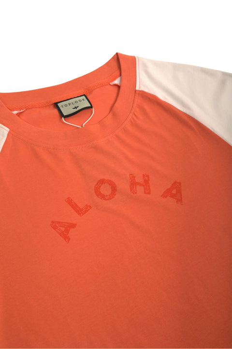 TOPLOOK Cropped Top Short Sleeve T-shirt for Women, Coral/White - Toplook London