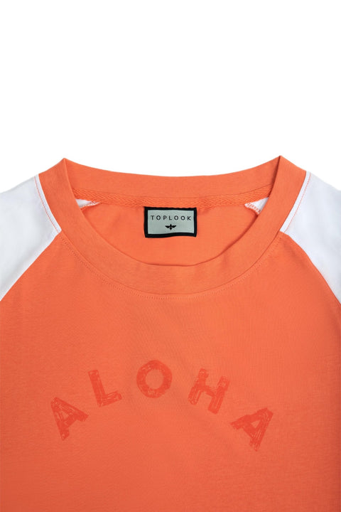 TOPLOOK Cropped Top Short Sleeve T-shirt for Women, Coral/White - Toplook London