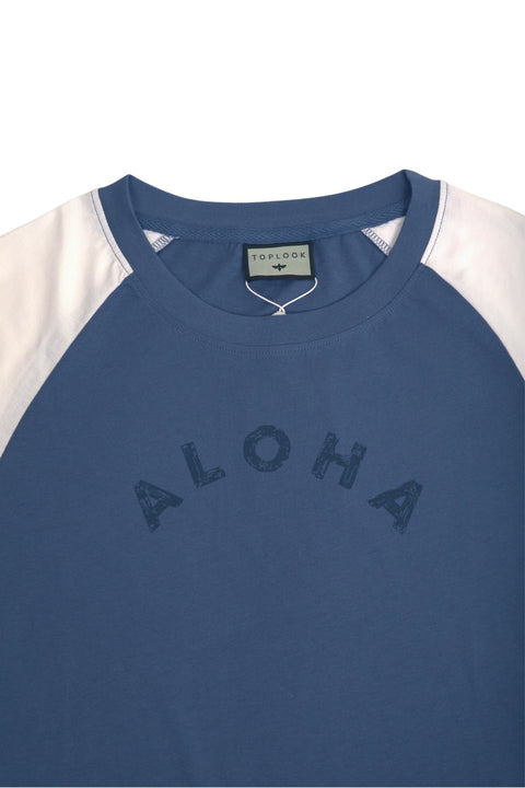 TOPLOOK Cropped Top Short Sleeve T-shirt for Women, Indigo/White - Toplook London