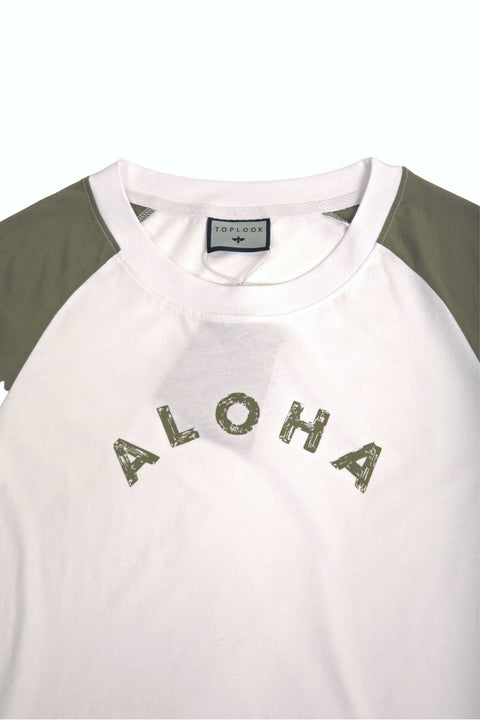 TOPLOOK Cropped Top Short Sleeve T-shirt for Women, White/Pressed Green - Toplook London