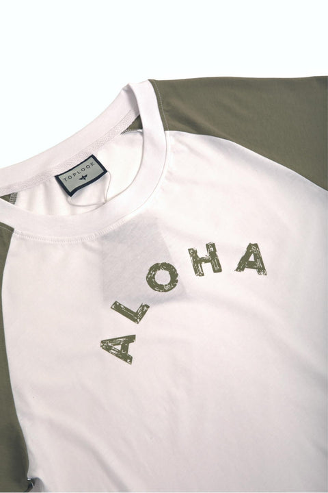 TOPLOOK Cropped Top Short Sleeve T-shirt for Women, White/Pressed Green - Toplook London