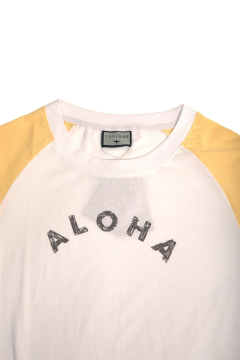 TOPLOOK Cropped Top Short Sleeve T-shirt for Women, White/Sunburst Yellow - Toplook London