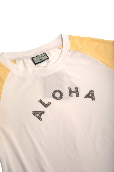 TOPLOOK Cropped Top Short Sleeve T-shirt for Women, White/Sunburst Yellow - Toplook London