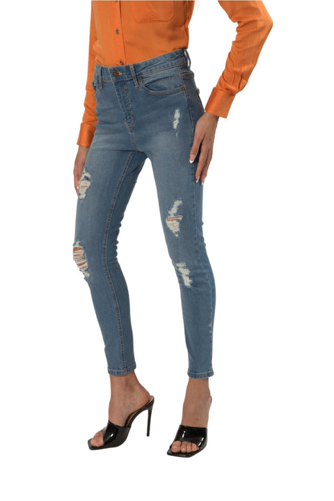 TOPLOOK Women's Extreme Distressed Slim Fit Jeans, Light Blue - Toplook London