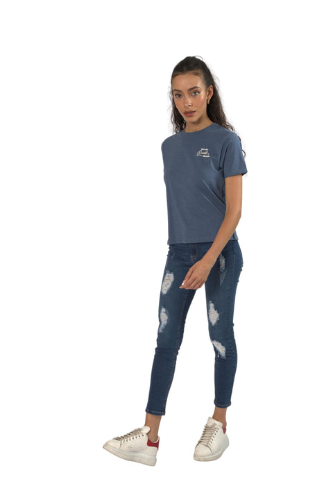 TOPLOOK Women's Extreme Distressed Slim Fit Jeans, Mid Blue - Toplook London