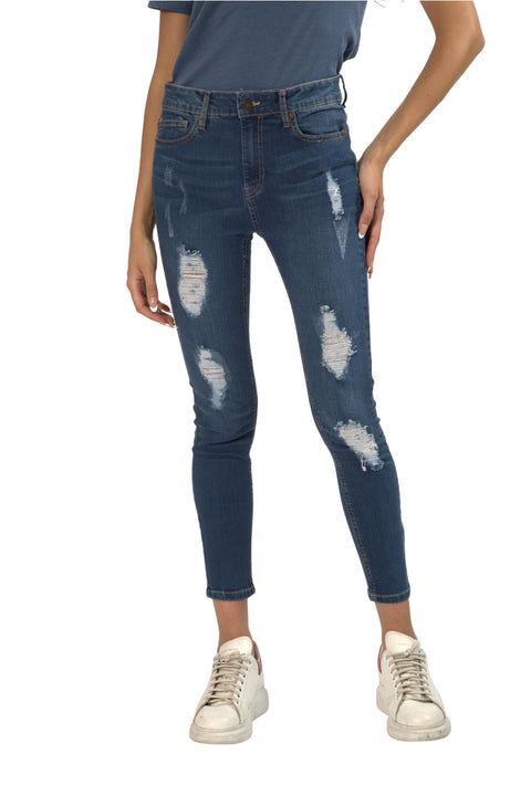 TOPLOOK Women's Extreme Distressed Slim Fit Jeans, Mid Blue - Toplook London