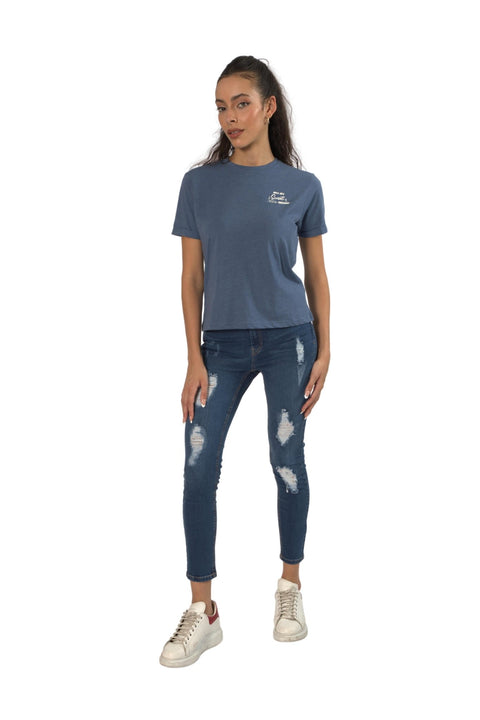 TOPLOOK Women's Extreme Distressed Slim Fit Jeans, Mid Blue - Toplook London