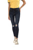 TOPLOOK Women's Rip Knee Midrise Skinny Jeggings, Dark Blue - Toplook London