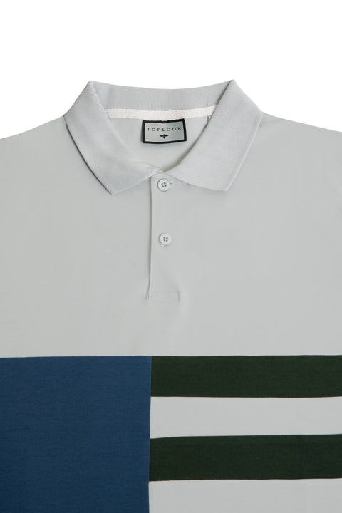 Vertical Panel Polo Shirt in baby blue - Toplook London