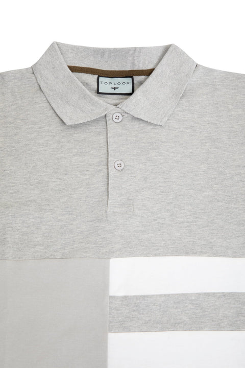 Vertical Panel Polo Shirt in grey marl - Toplook London