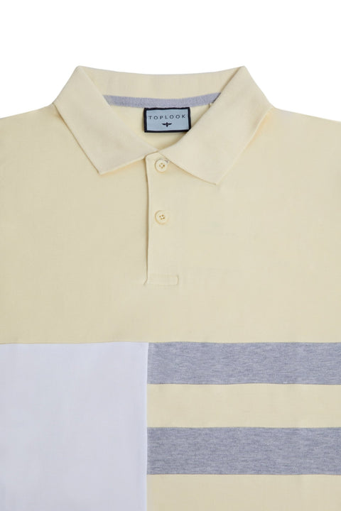 Vertical Panel Polo Shirt in pastel yellow - Toplook London