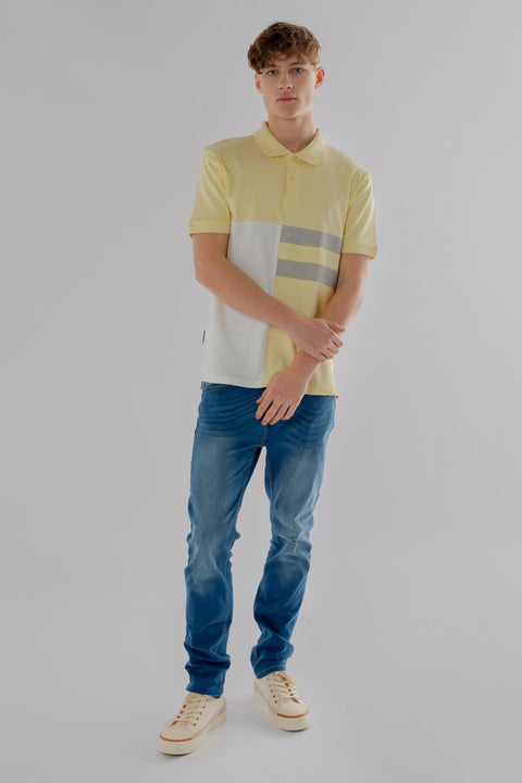 Vertical Panel Polo Shirt in pastel yellow - Toplook London