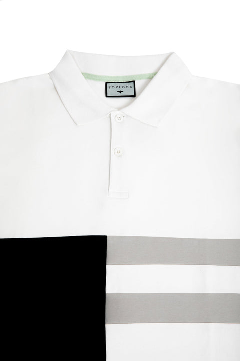 Vertical Panel Polo Shirt in white - Toplook London
