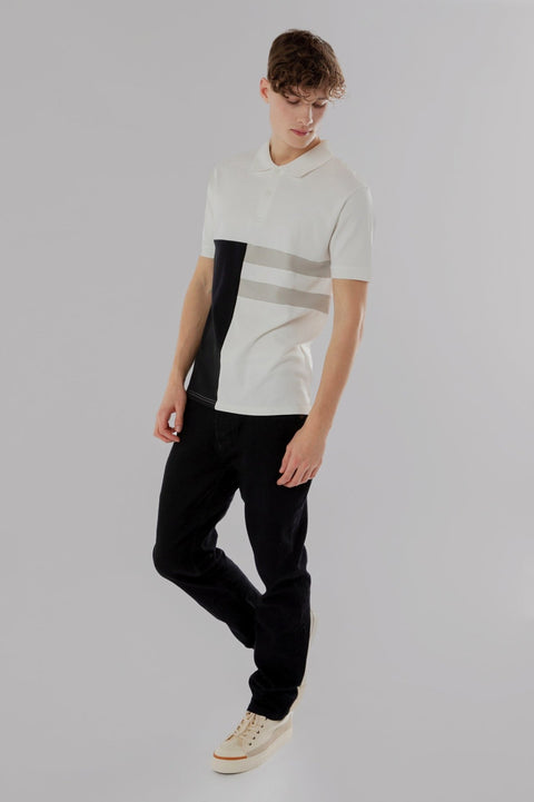 Vertical Panel Polo Shirt in white - Toplook London