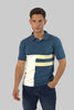 Vertical Panel Short Sleeve Designer Polo Shirt, Dark Blue - Toplook London