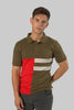 Vertical Panel Short Sleeve Designer Polo Shirt, Dark Olive - Toplook London